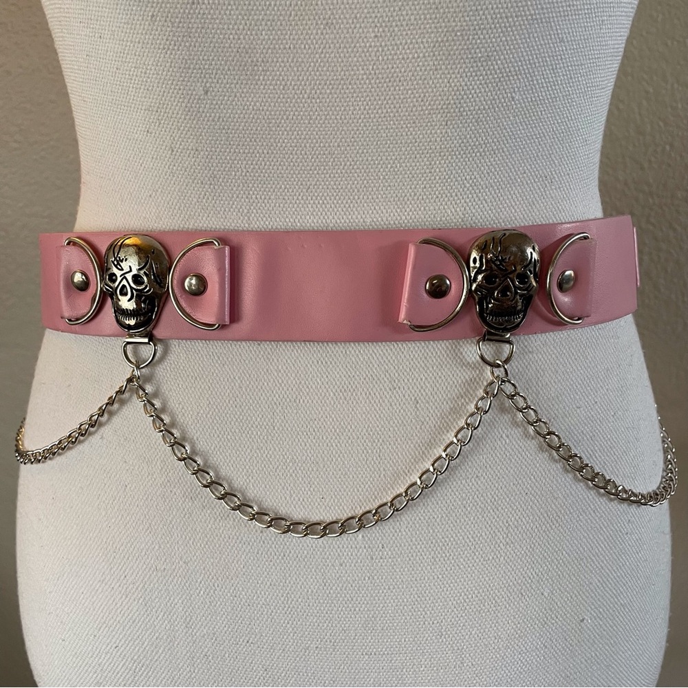 PINK 🔥Skull & Chains🔥 Punk Rock Goth Leather Belt
